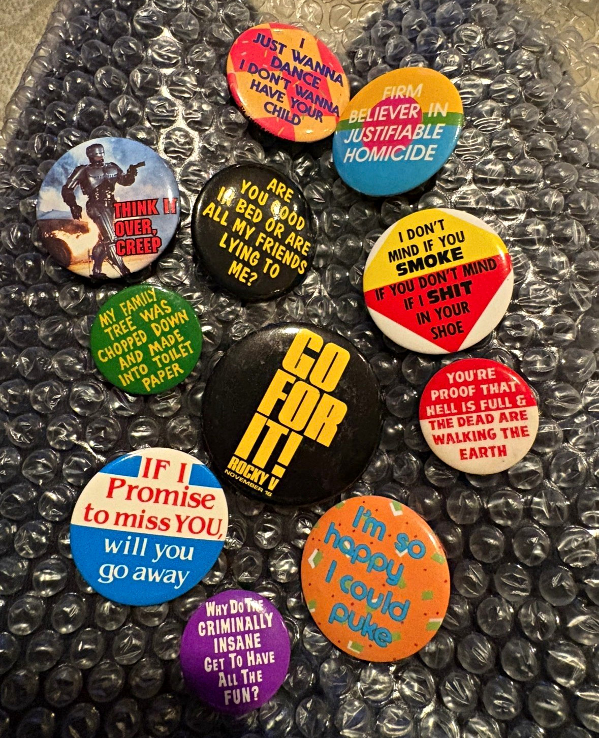 Vintage Pin Lot of 11 Counter Culture Pinback Button Terminator  Rocky 