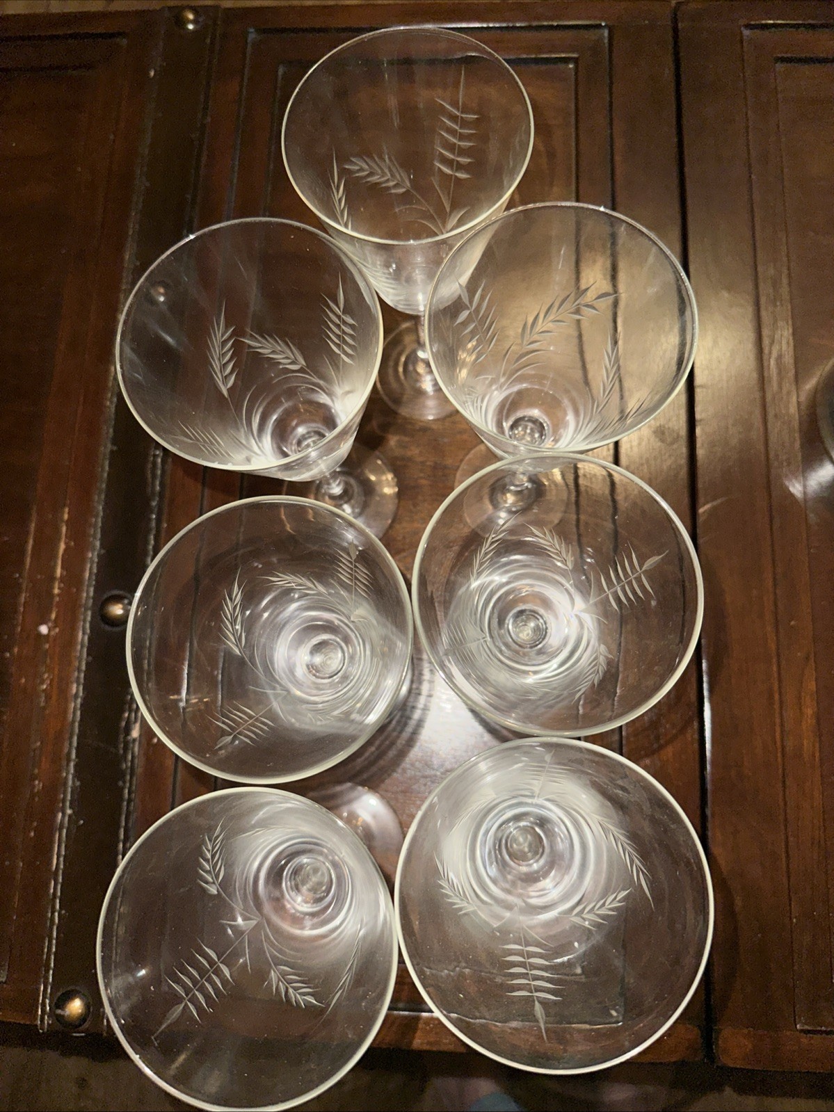 Vintage Laurel Wreath Etched Fluted Wine Glass Set Of 7