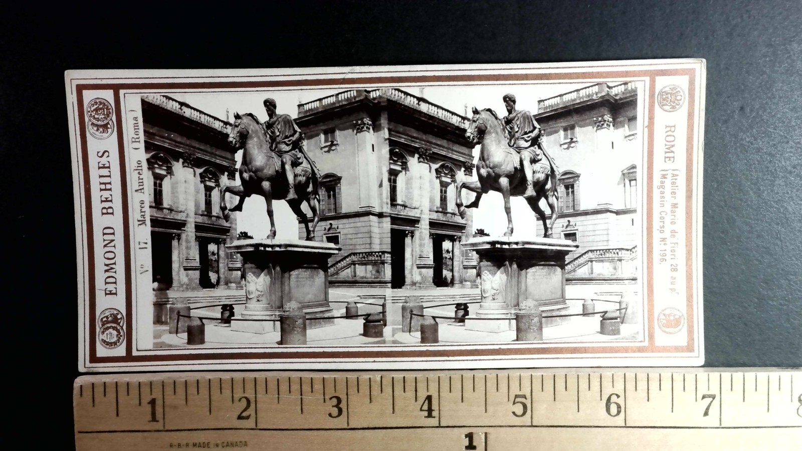 Marcus Aurelius Statue Rome Stereoview Edmond Behles 1860s Italy Travel