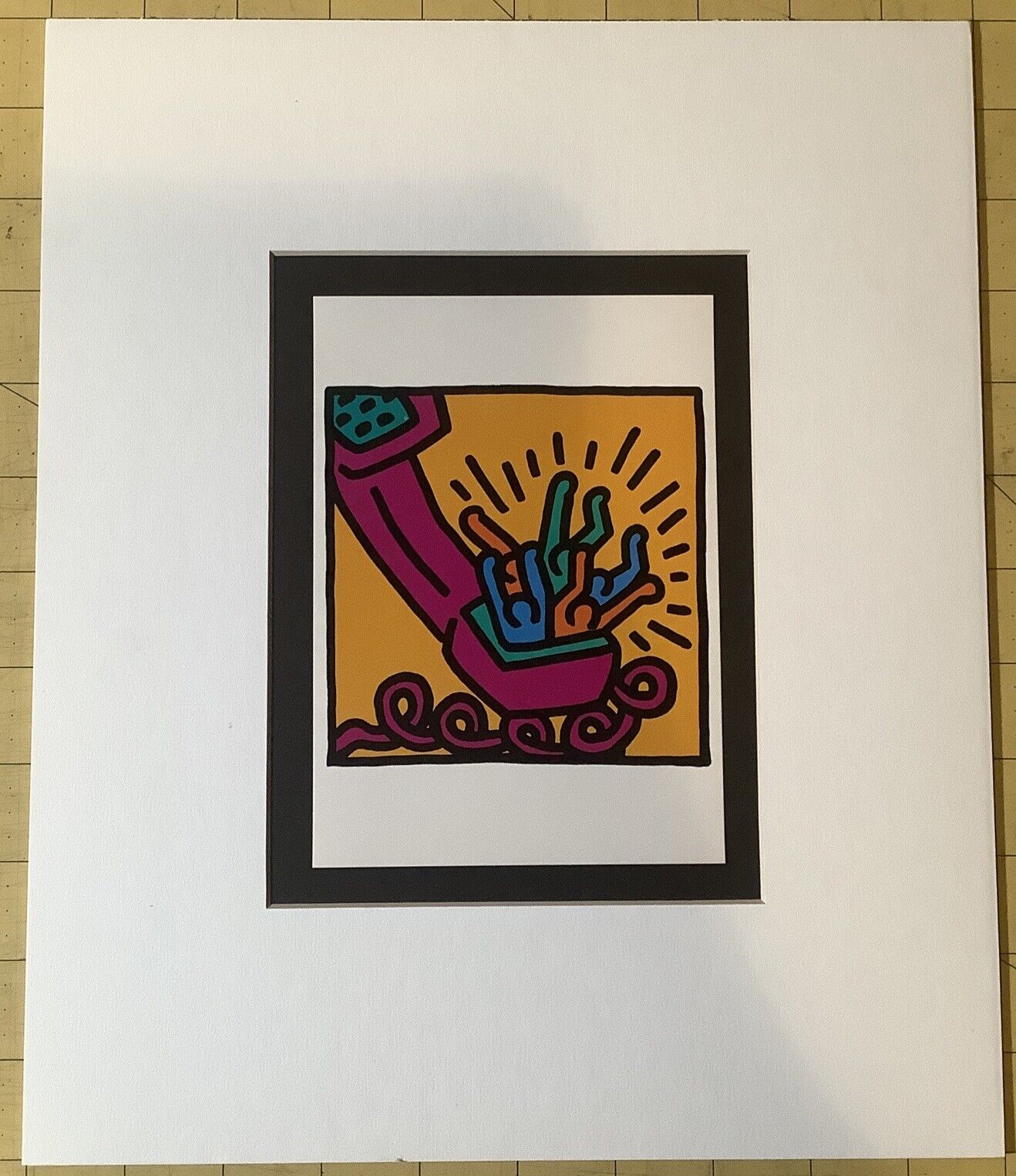 Early 1990s Keith Haring Postcard With Mat Frame Phone Friends INV-AA03