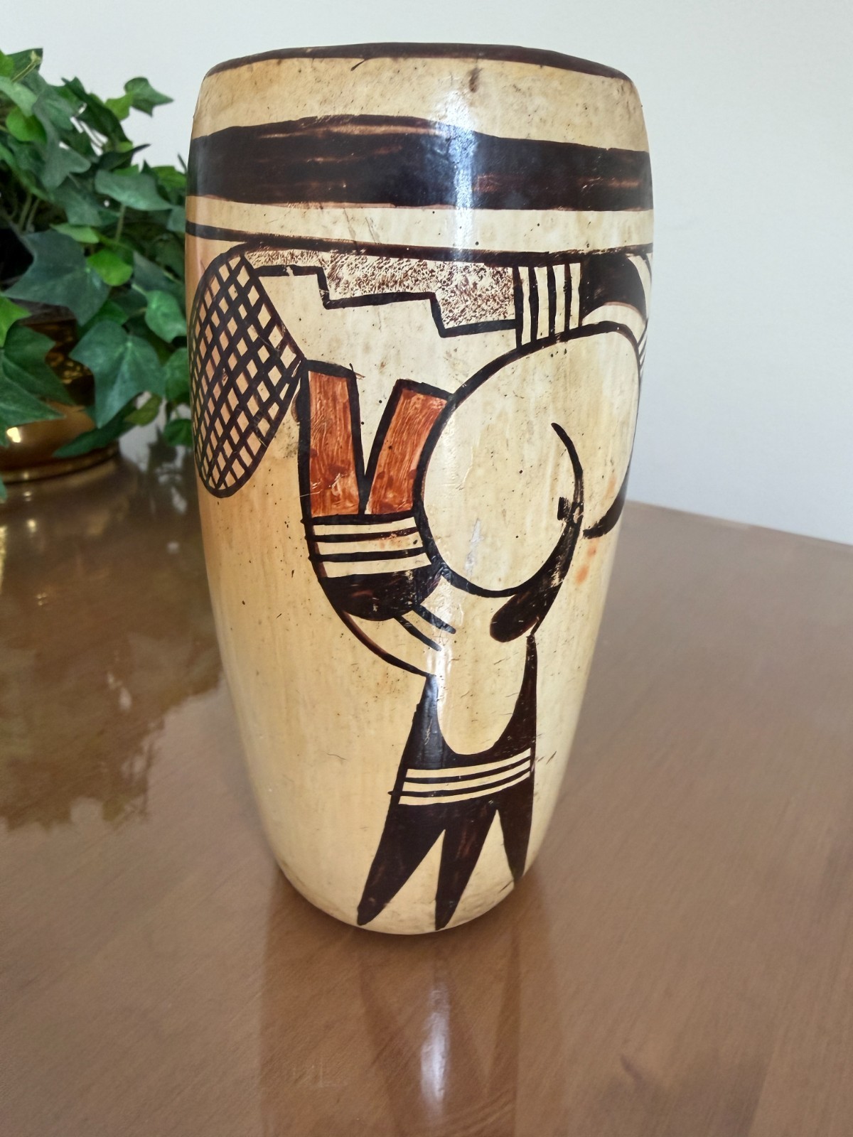 VTG Hopi Pottery Cylindrical Vessel w/ stylized hand painted designs VTG Hopi Pottery Cylindrical Vessel w/ stylized hand painted designs