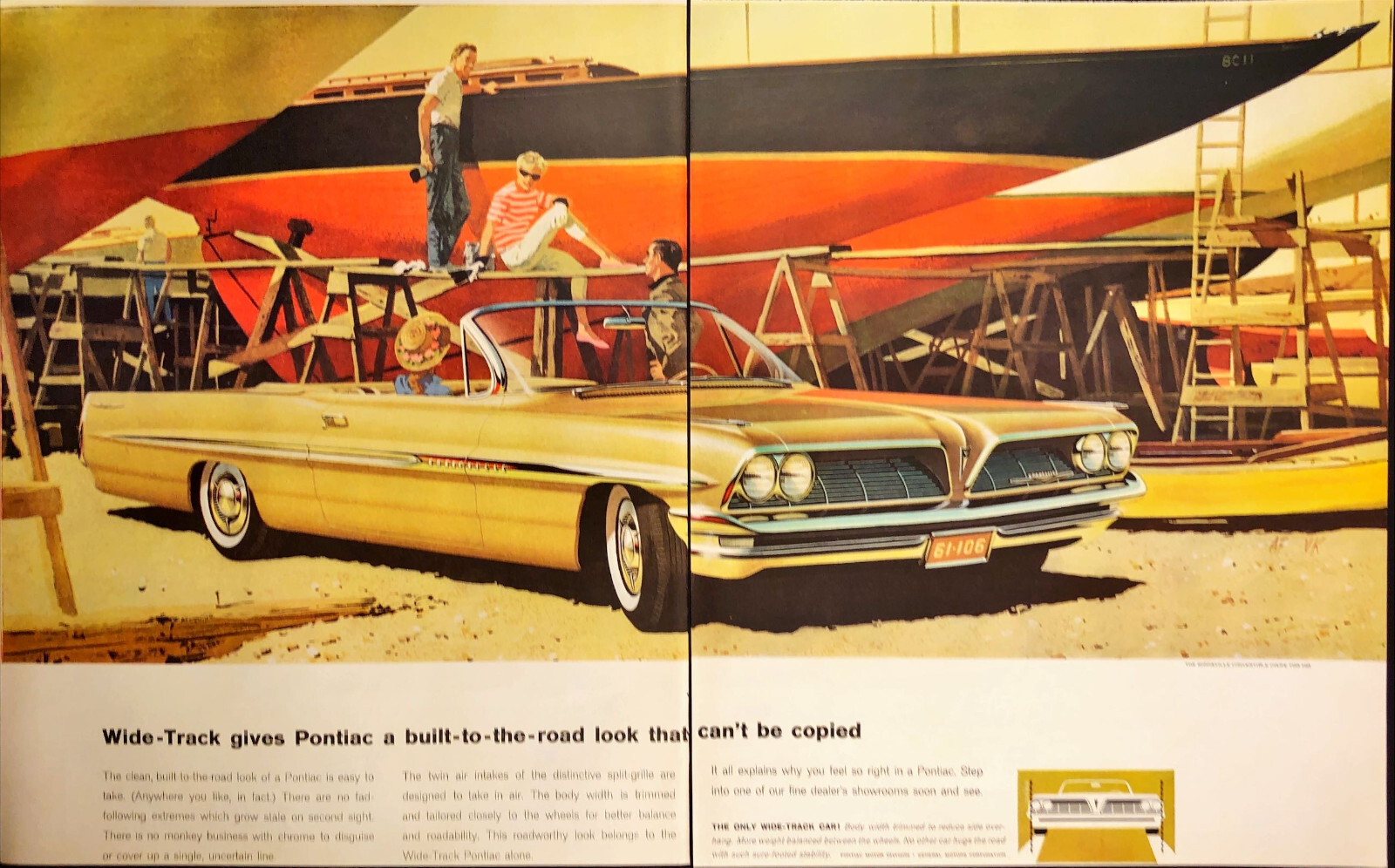 1960 Pontiac Bonneville Convertible '61 Coupe 2 PAGE Print Ad Sail Boat Dry Dock