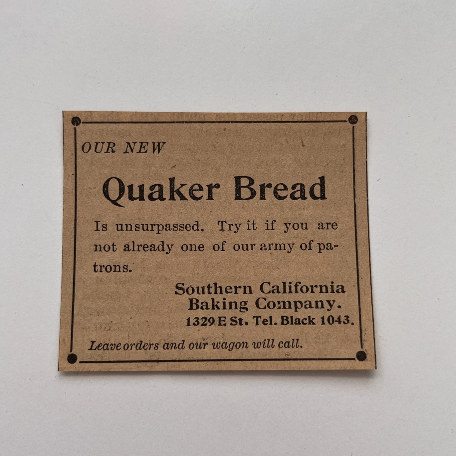 Southern California Baking Co Quaker Bread E St 1896 San Diego Clipping TAJ9-S58