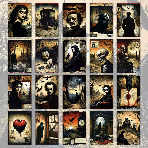 20 Halloween Postcard Lot Dark Spooky Skeleton Demon Witch Girl Heart Castle Bat