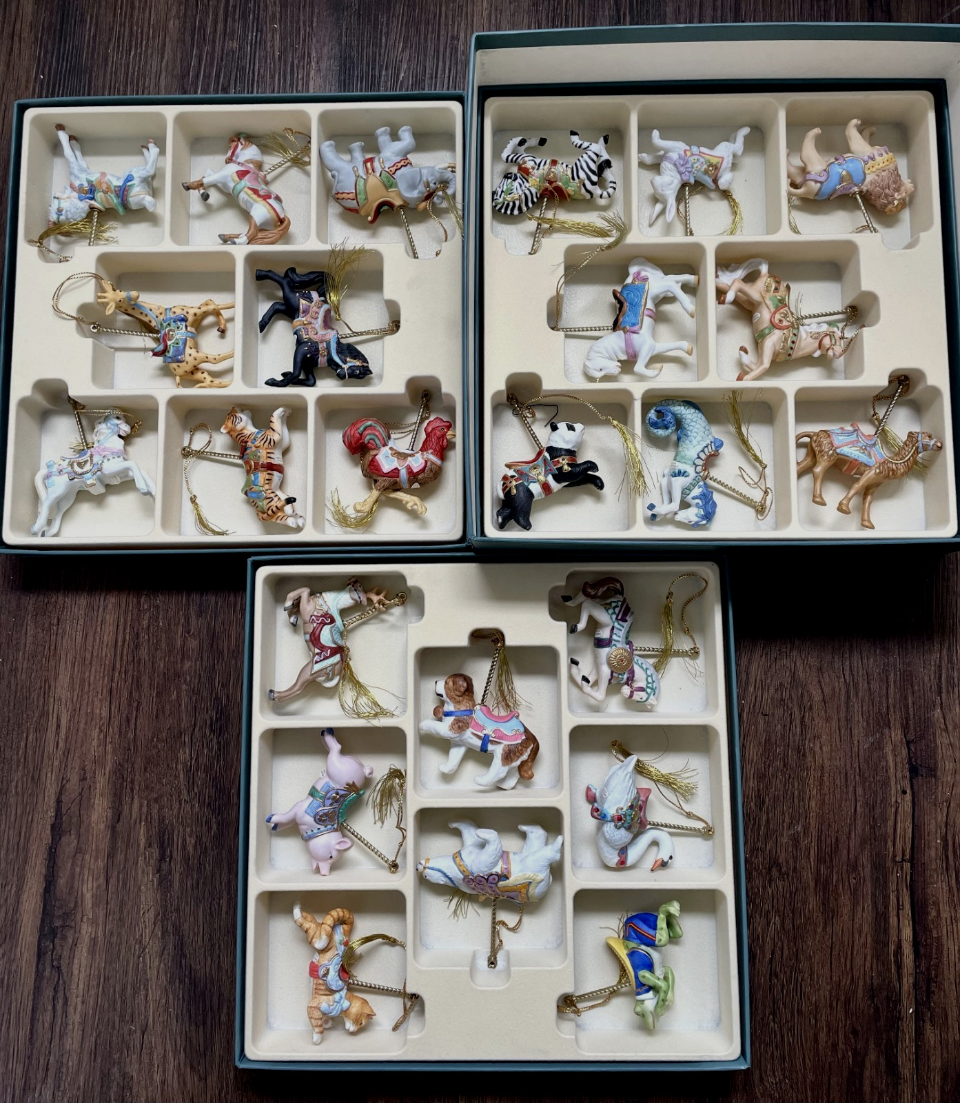 Vtg Lenox 1989 Christmas Carousel of Animals Ornaments Complete Set w/Box No COA