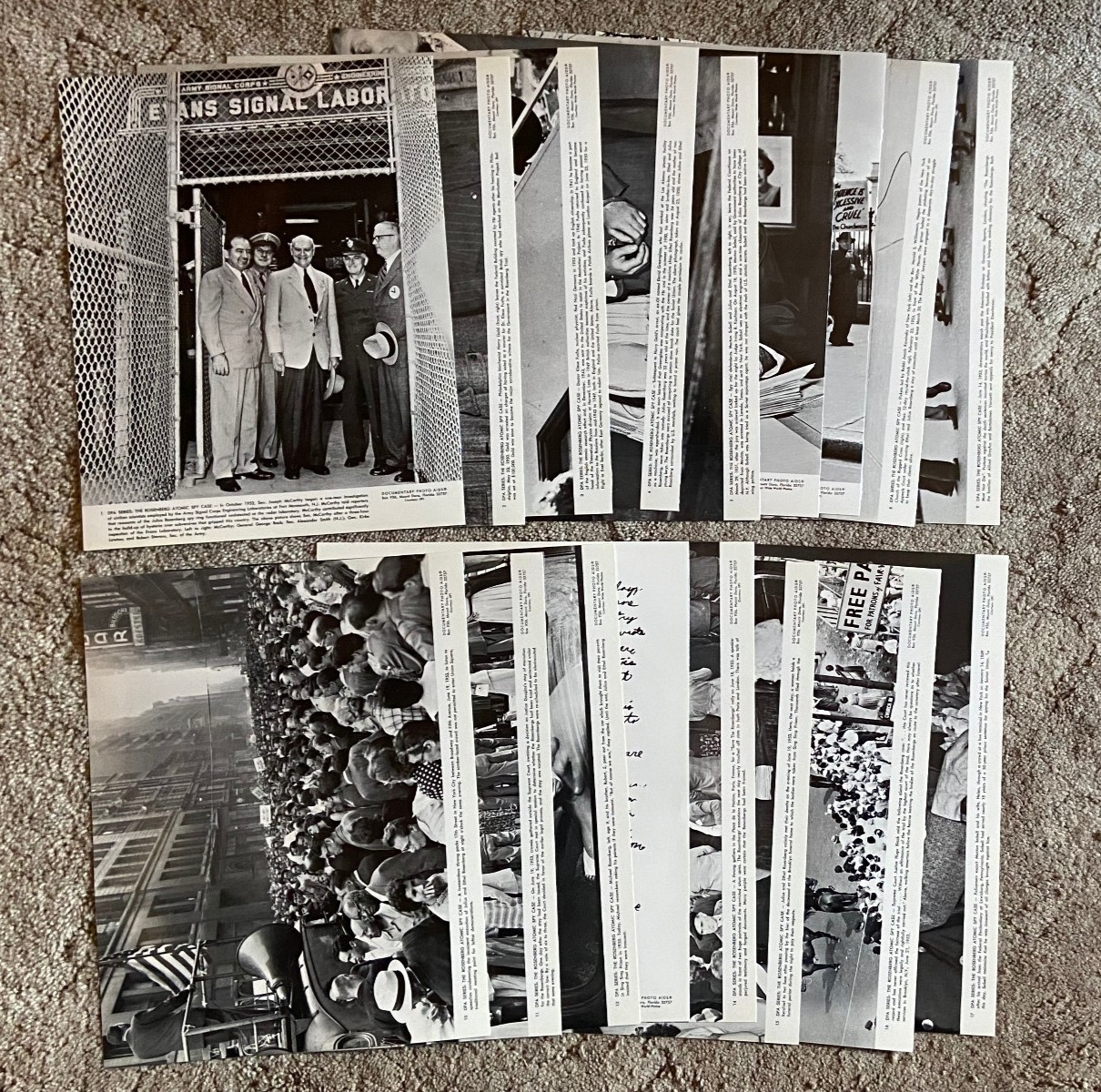 Vtg COMPLETE SET of 17 Documentary Photo Aids ROSENBERG ATOMIC SPY CASE 11x14\