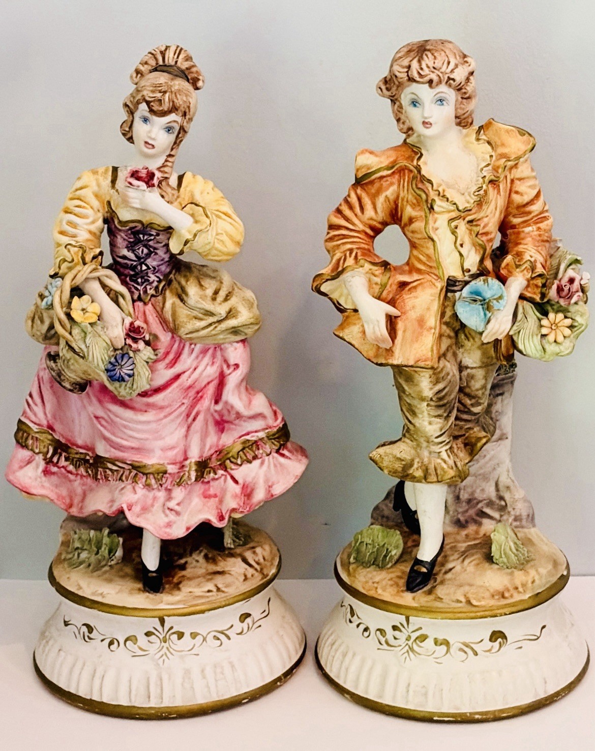 Capodimonte Set of 2 Baroque Style Large Porcelain Figurines, Italy, Circa 1900s Capodimonte Set of 2 Baroque Style Large Porcelain Figurines, Italy, Circa 1900s