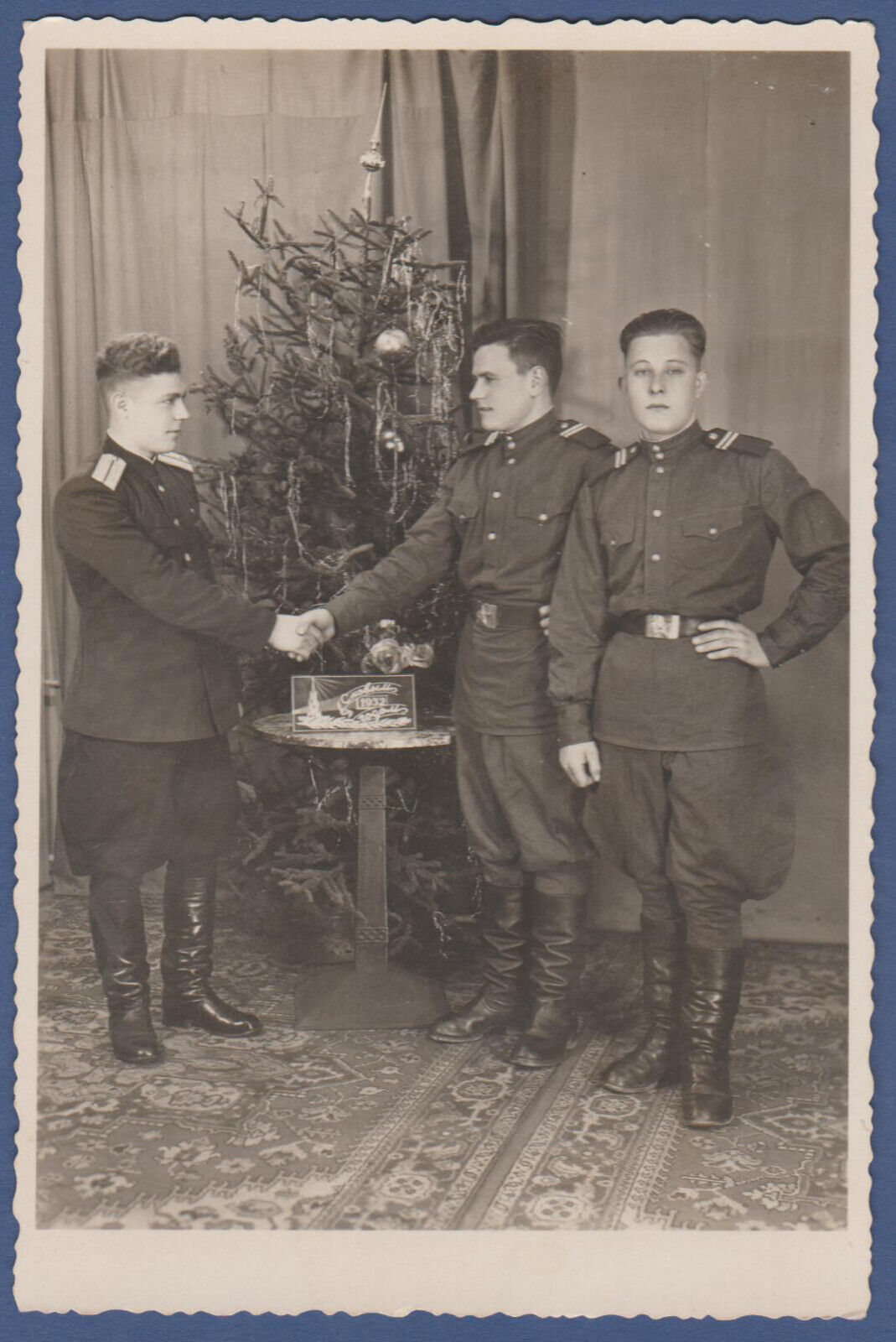 1952 Handsome Military Guys near the Christmas tree Soviet Vintage Photo USSR
