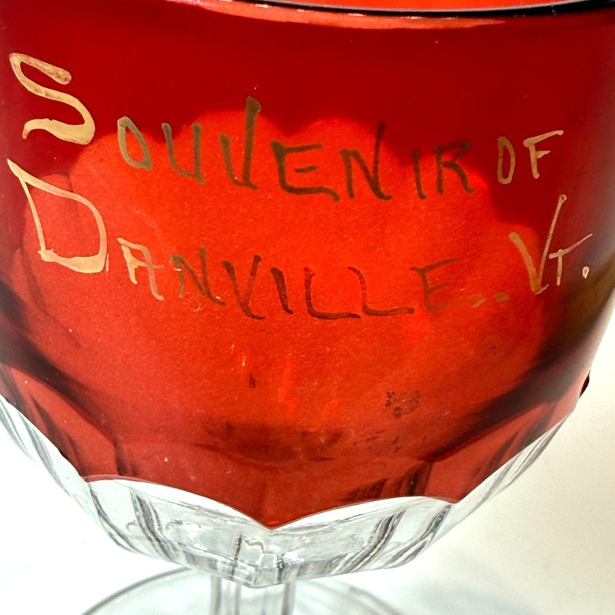 DANVILLE VT VERMONT Ruby Red Flash Souvenir Glass TRINKET ANTIQUE CUP