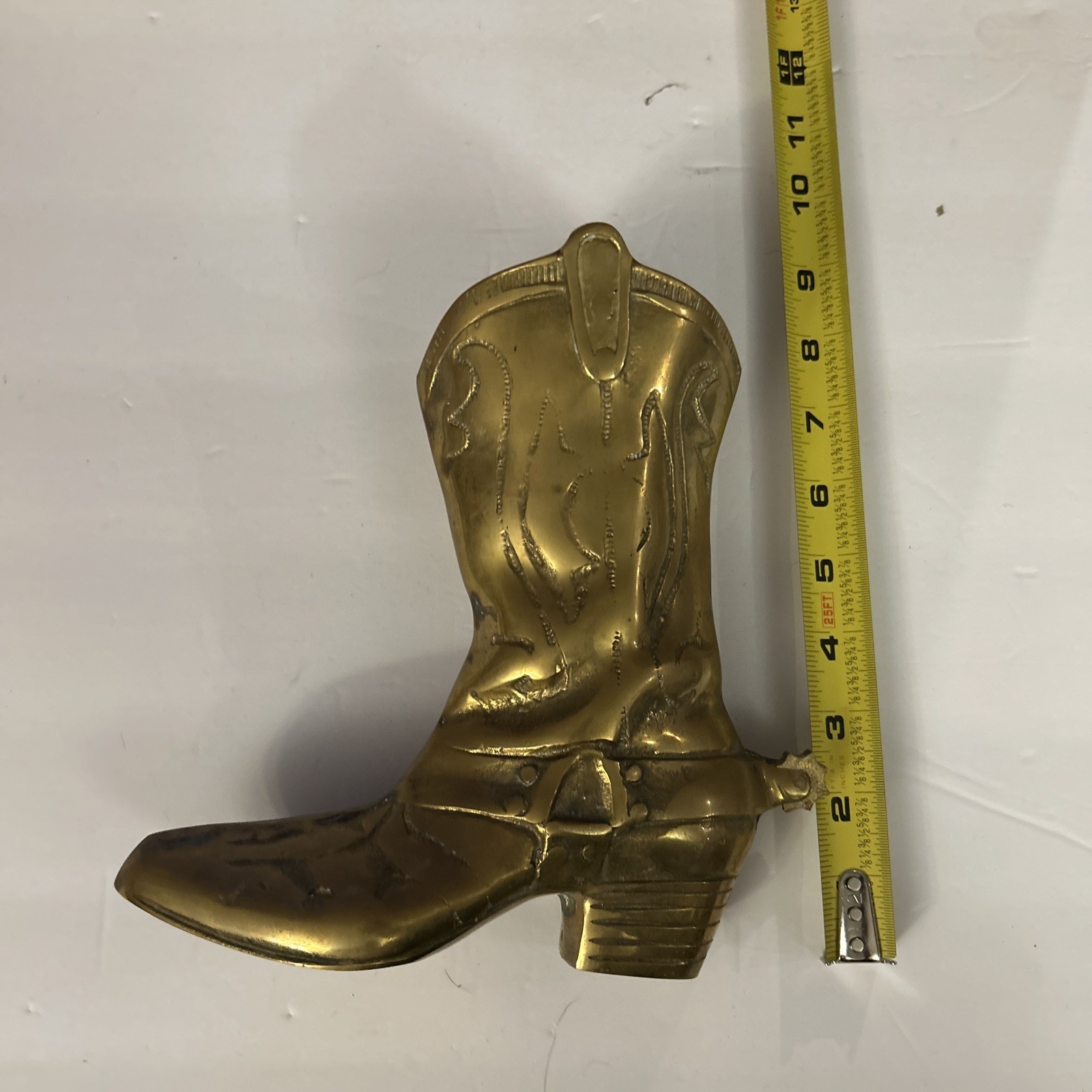 Vintage Heavy Brass Cowboy Boot With Spur ~ Planter Vase 8\