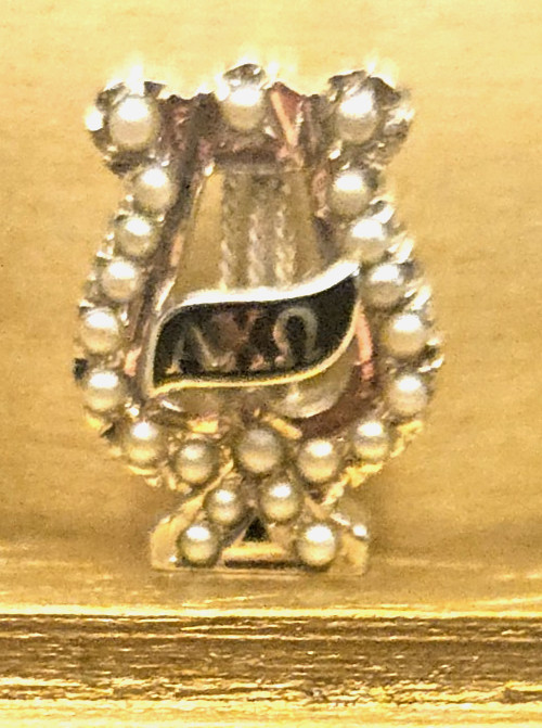 10K Yellow & White Gold Seed Pearl Alpha Chi Omega (AXO) Vintage Sorority PIn