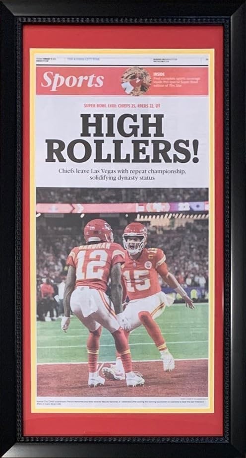 Patrick Mahomes Super Bowl LVIII KC Star Framed Newspaper - High Rollers