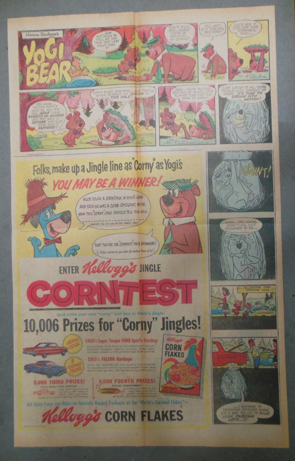 Kellogg\'s Cereal Ad: Yogi Bear Corny Jingles  From 1968 Size: 15  x 22 inches