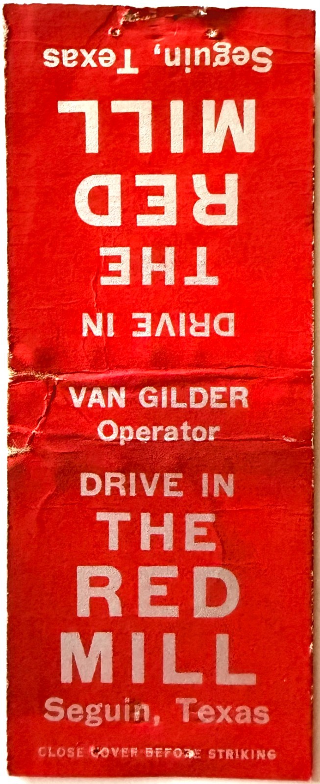 1950s The Red Mill Drive In Restaurant Vintage Matchbook Cover Sequin Texas