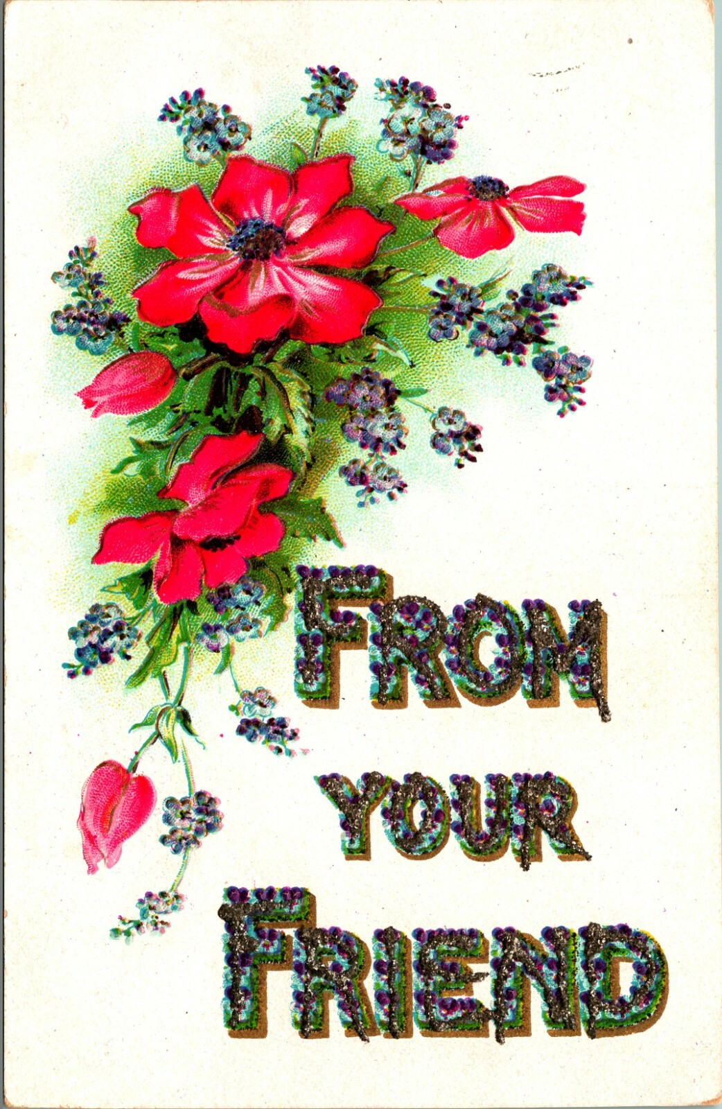 Large Letter Floral Greetings From Your Friend Embossed UNP DB Postcard E4