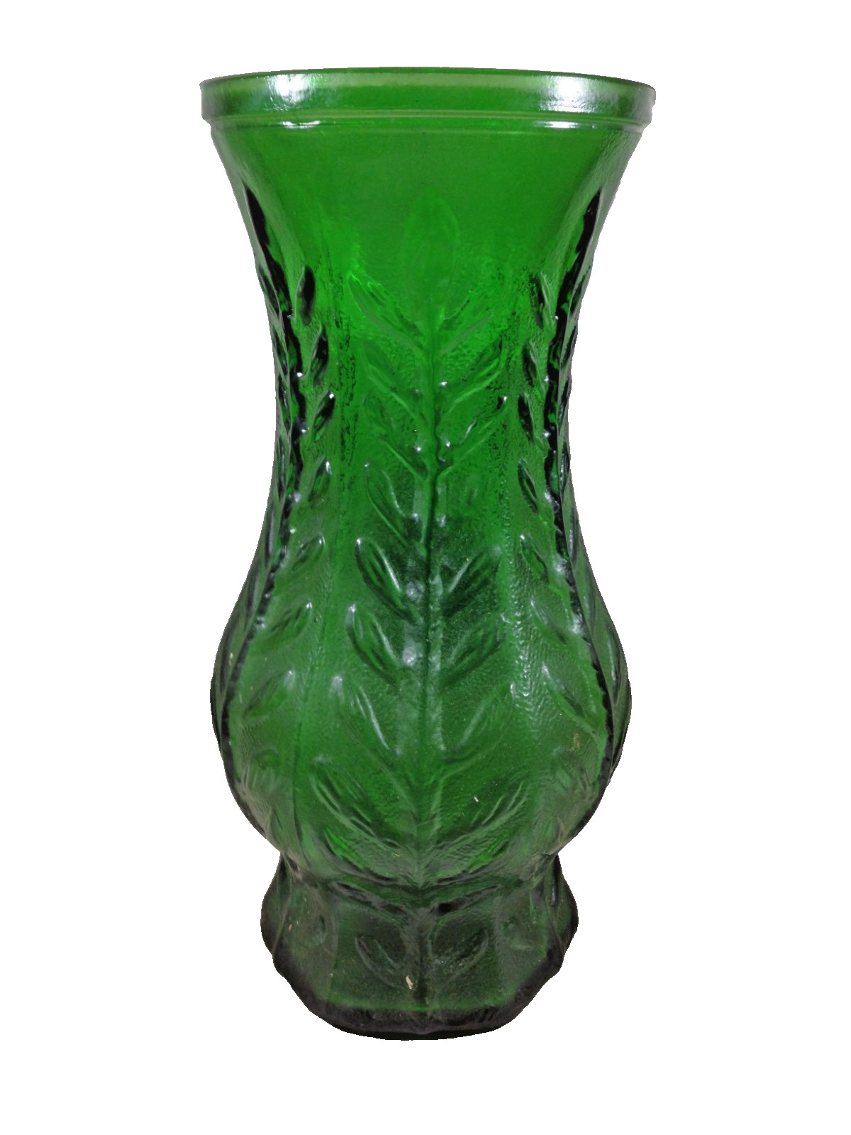 Vintage FTD 1980 Emerald Green Glass Fern Leaf Vase