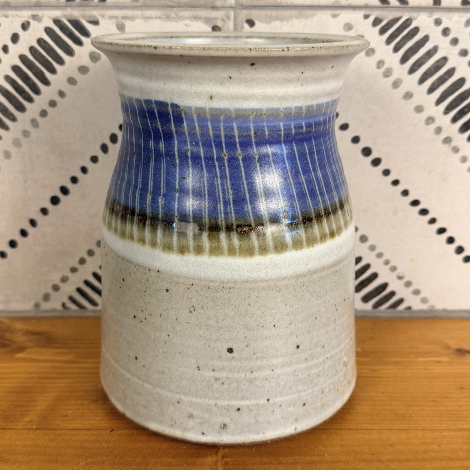Vtg Studio Pottery Stoneware Crock Blue Brown Glaze 7.5\