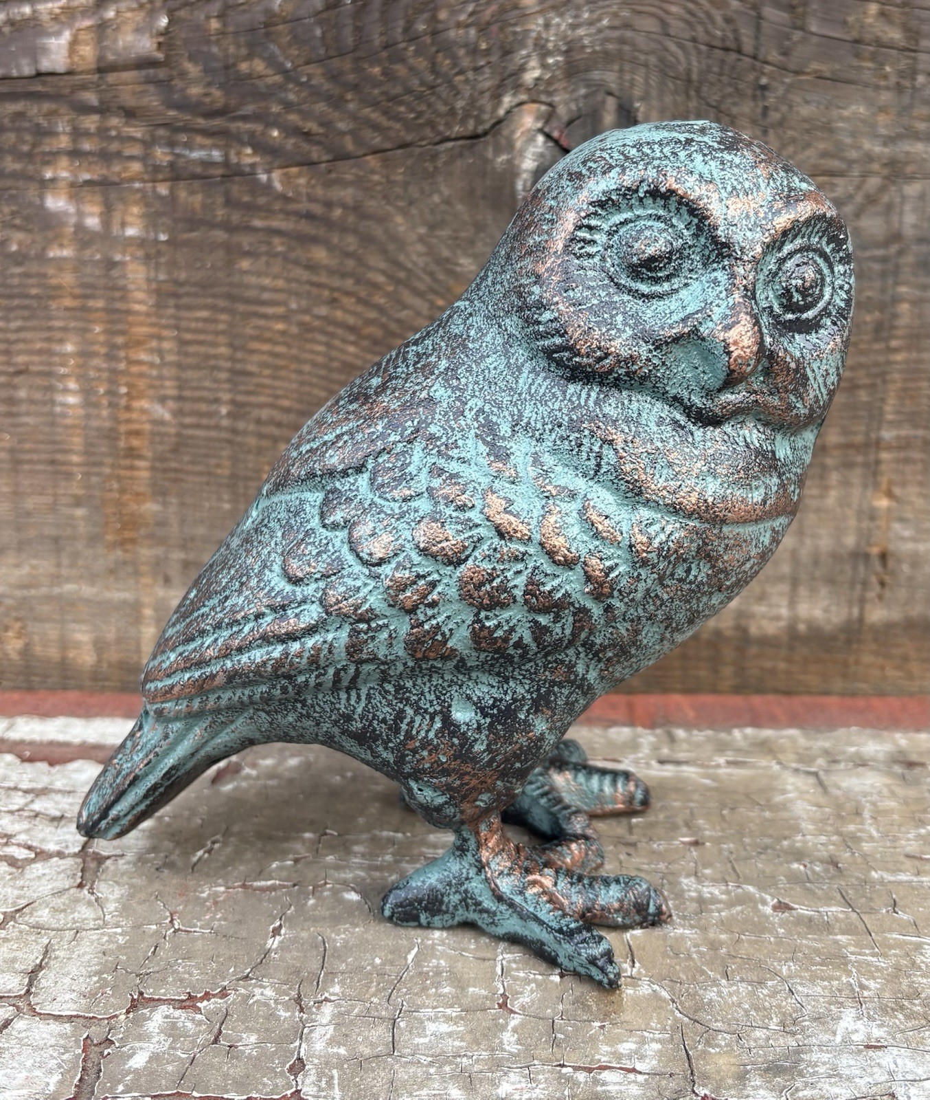 Owl Cast Iron Vintage Japanese Standing Figurine , 6” x 5.5”