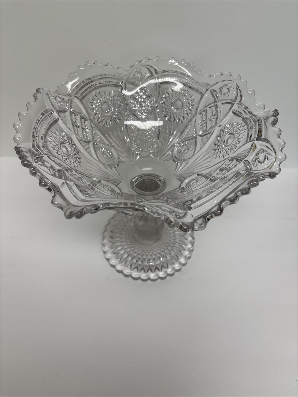 Vintage EAPG Imperial Glass Pedestal Compote Centerpiece Bowl Ruffled Edge- EUC