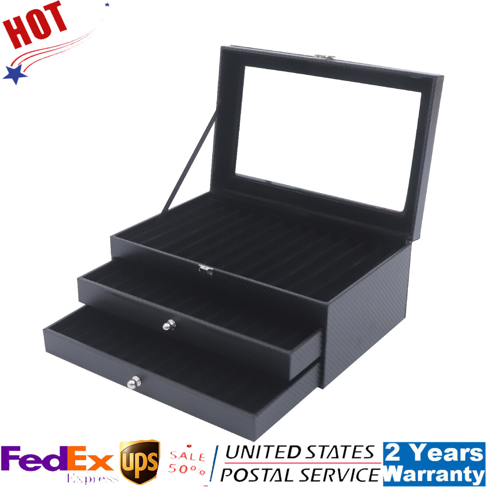 Black 36 Slots Pen Display Box Leather Pen Display Case Fountain Pen Storage Box