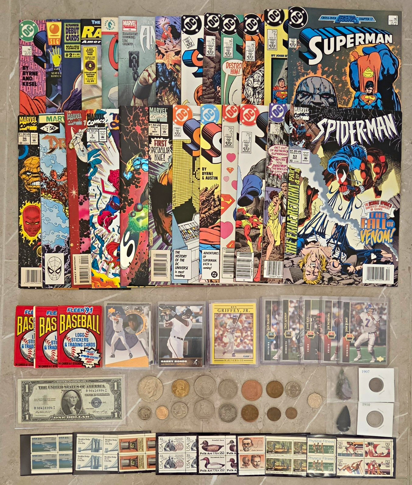 Hobby Starter Pack Vintage Collector Lot Marvel DC Comics Stamps Coins 200+Cards Hobby Starter Pack Vintage Collector Lot Marvel DC Comics Stamps Coins 200+Cards