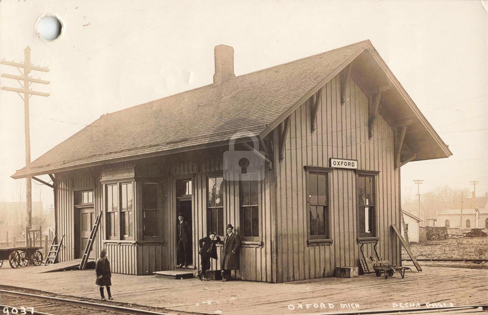 Railroad Station, Oxford MI Michigan 1911 RPPC Photo Postcard COPY