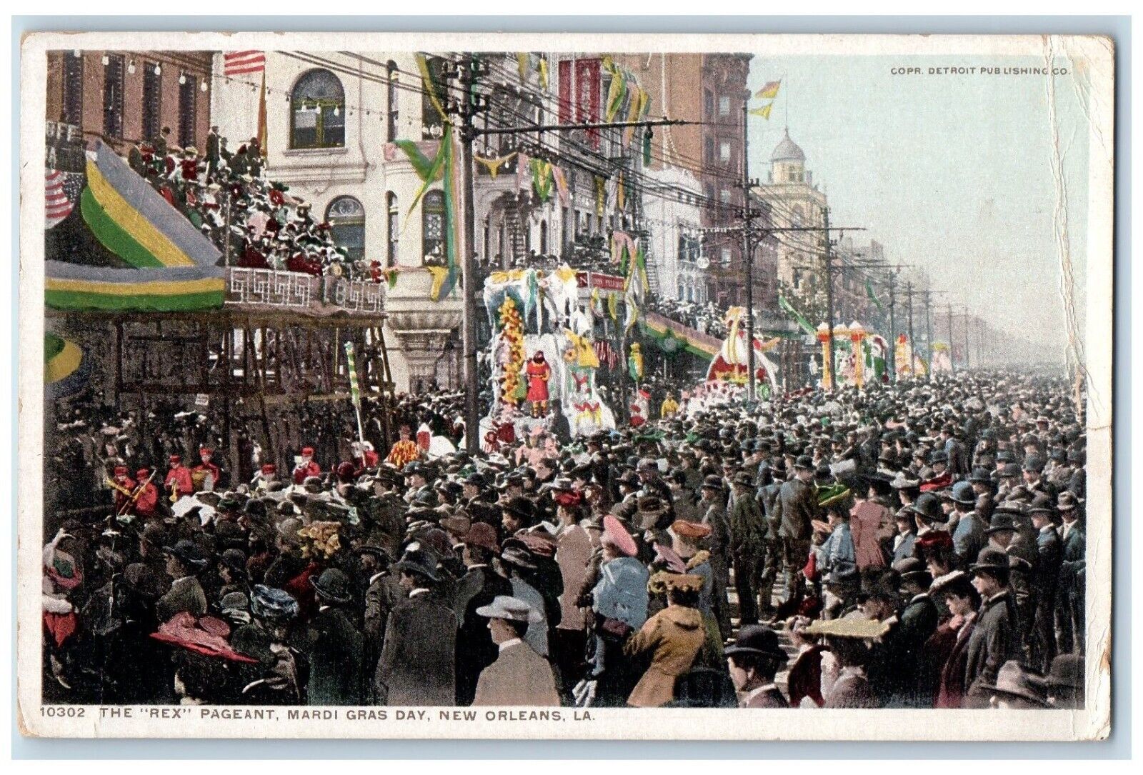 1916 The Rex Pageant Mardi Gras Day Crowded New Orleans LA Phostint Postcard