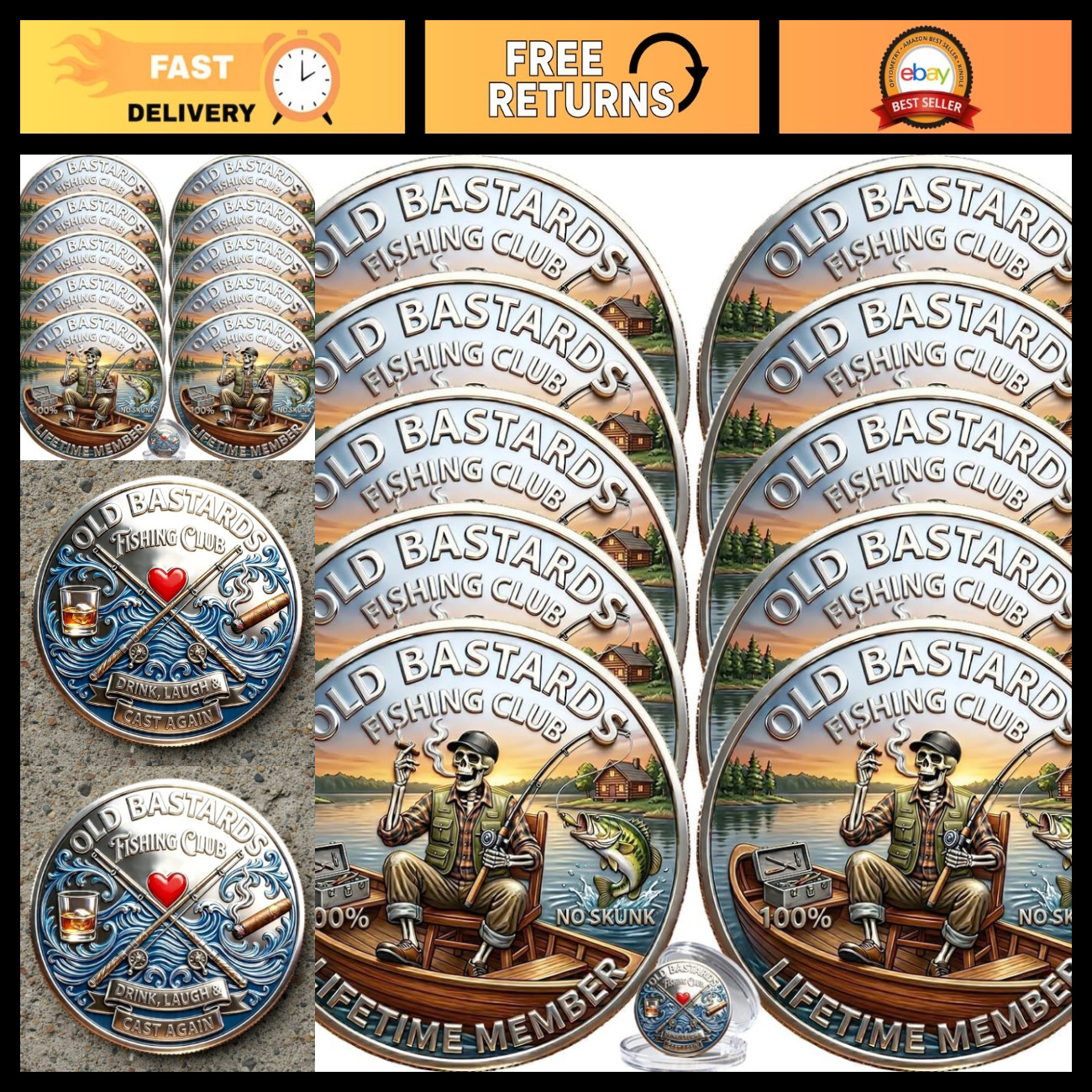 The Eternal Fisherman’s Challenge Coin,Old Bastards Fishing Club Lifetime