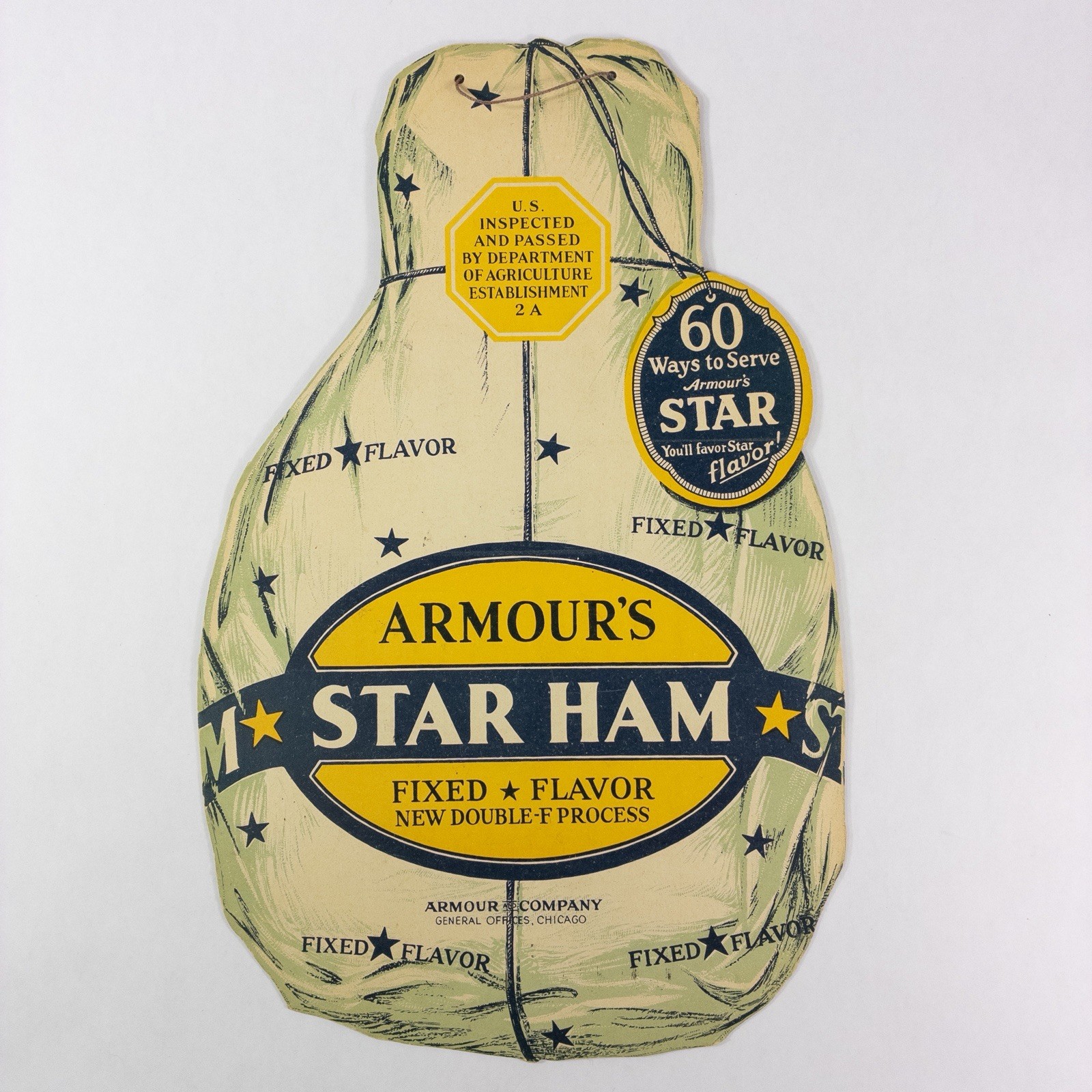 Vintage Armour\'s Star Ham Advertising Cardboard Hanging Sign Country Store Rare