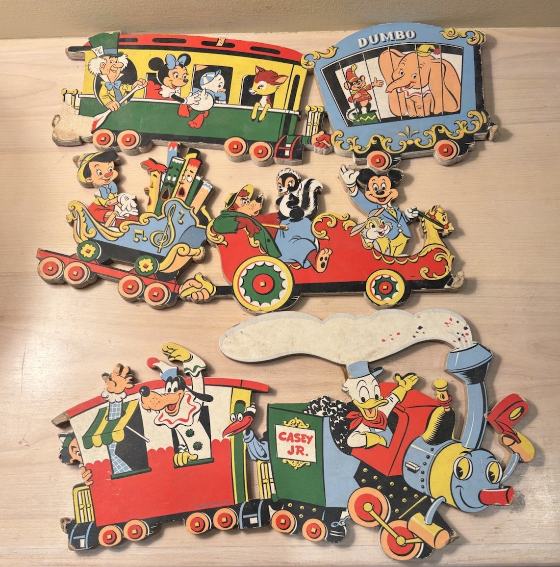 Walt Disney Casey Jr. Train Wall Hanging Decoration 1950s 3 Pieces