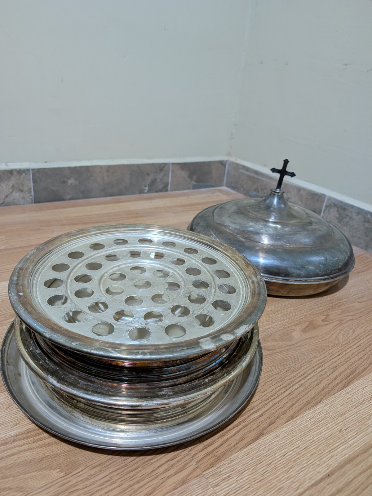 Vintage Sudbury Communion Tray Set Silver Plated Solid Brass