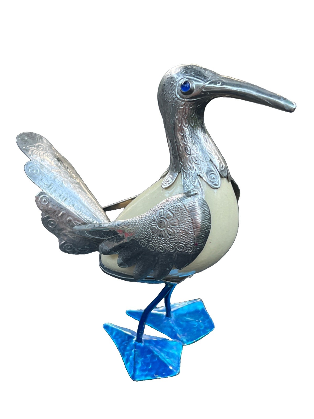 Vtg. M.C.M. Rare Ecuadorian Blue-Footed Booby Figurine Mixed Metal & Tagua Nut
