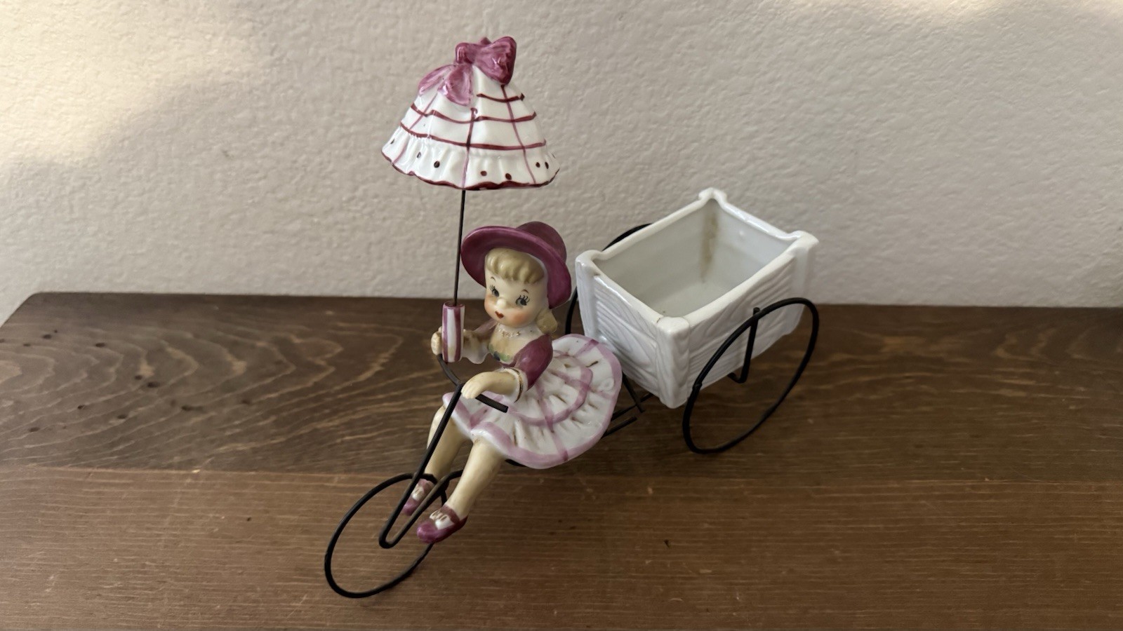 Vintage Ucagco Bicycle Umbrella Girl  Trunk Planter 1950s Japan Rare READ