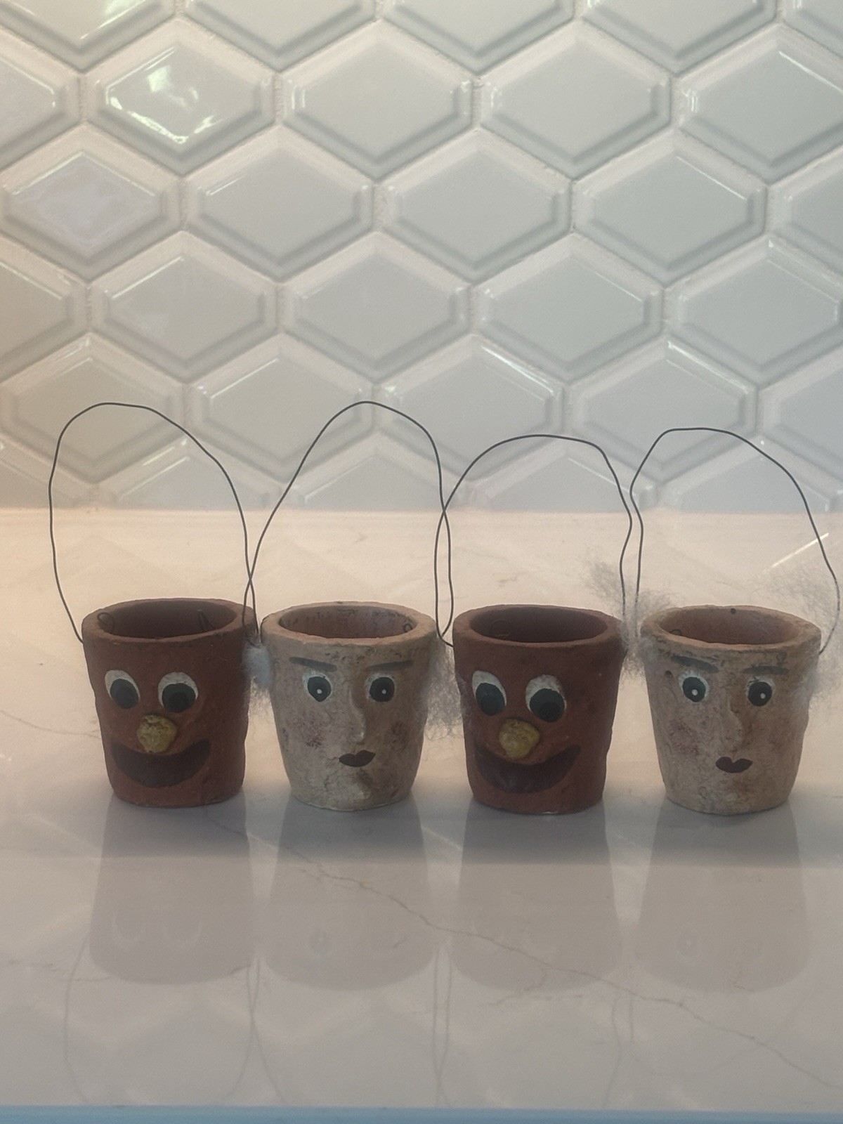 Miniature Face Shaped Clay Pail Bucket - Set of 4 - Creative Co-op