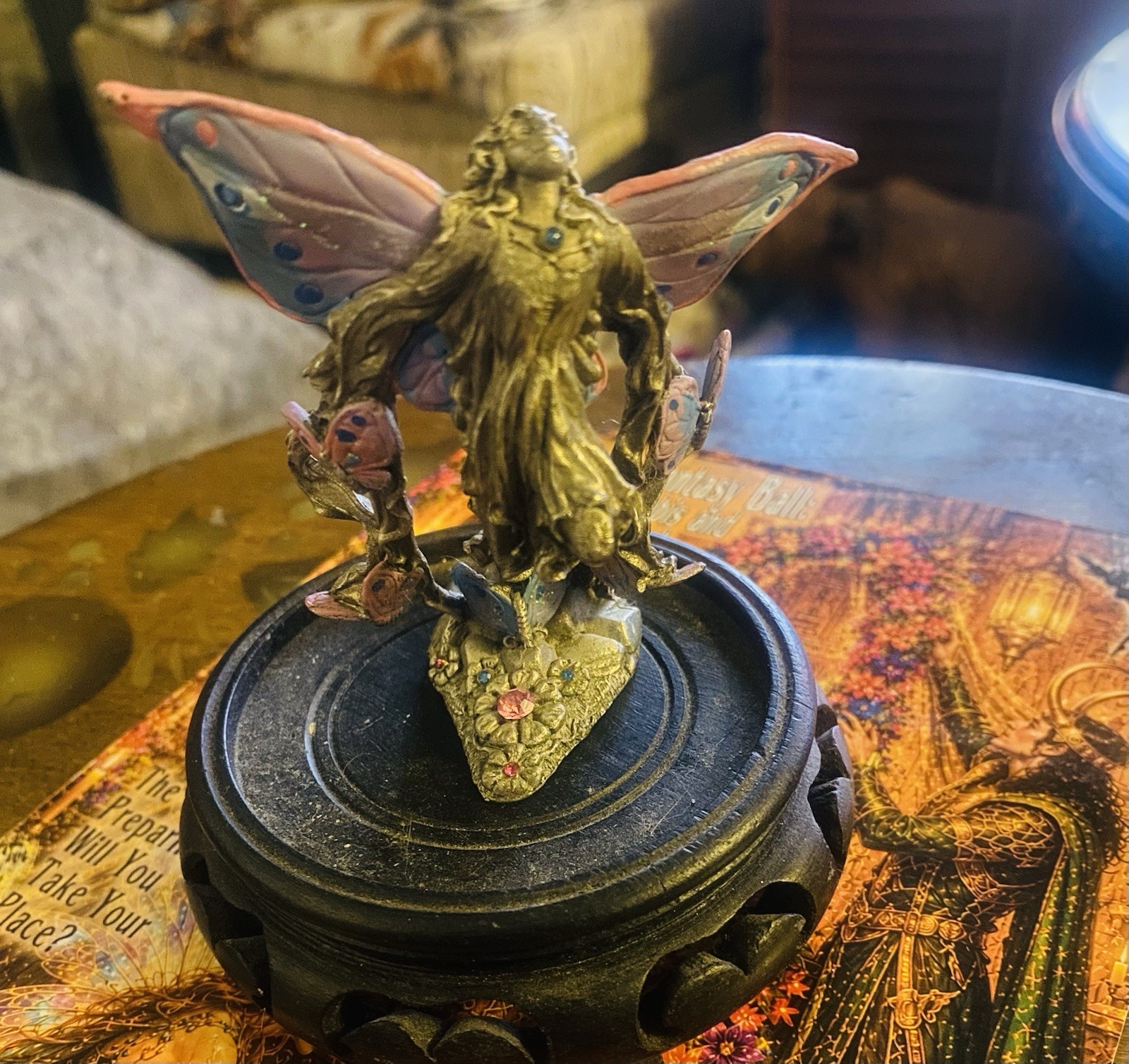 Vintage 1992 Gallo Pewter Fairy and Butterflies with Gemstones Beautiful