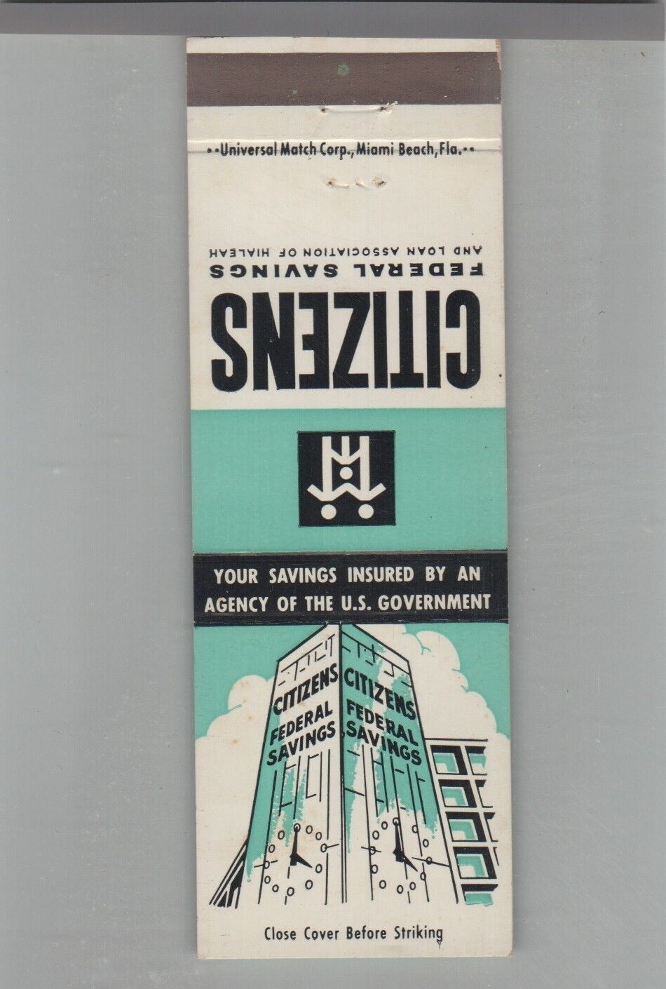 Matchbook Cover Citizens Federal Savings Bank Palm Springs, FL
