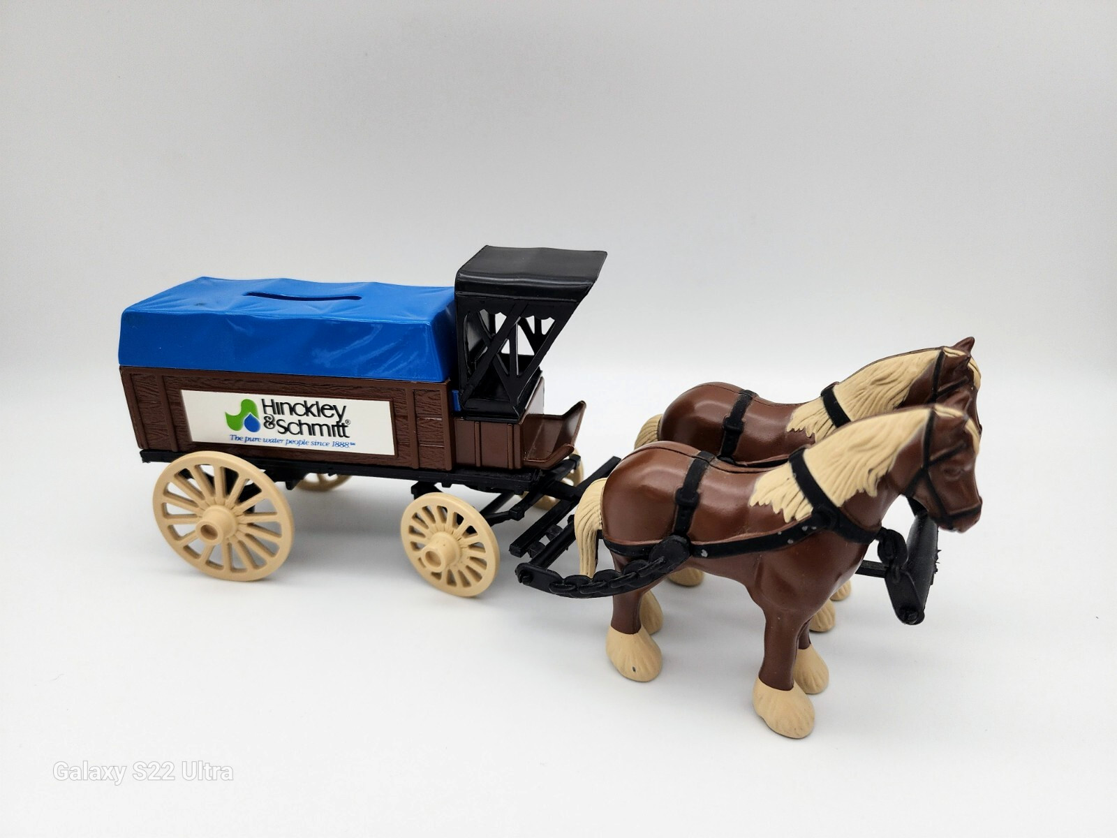 VINTAGE MARKED ERTL HINCKLEY & SCHMITT CAST IRON & PLASTIC HORSE & BUGGY BANK 