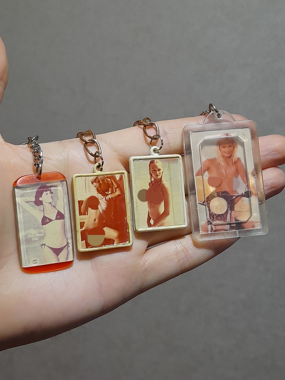 Vintage 80-90s Keychains Photo Sexy Ladies Set of 4 Provocative Girls For Adults
