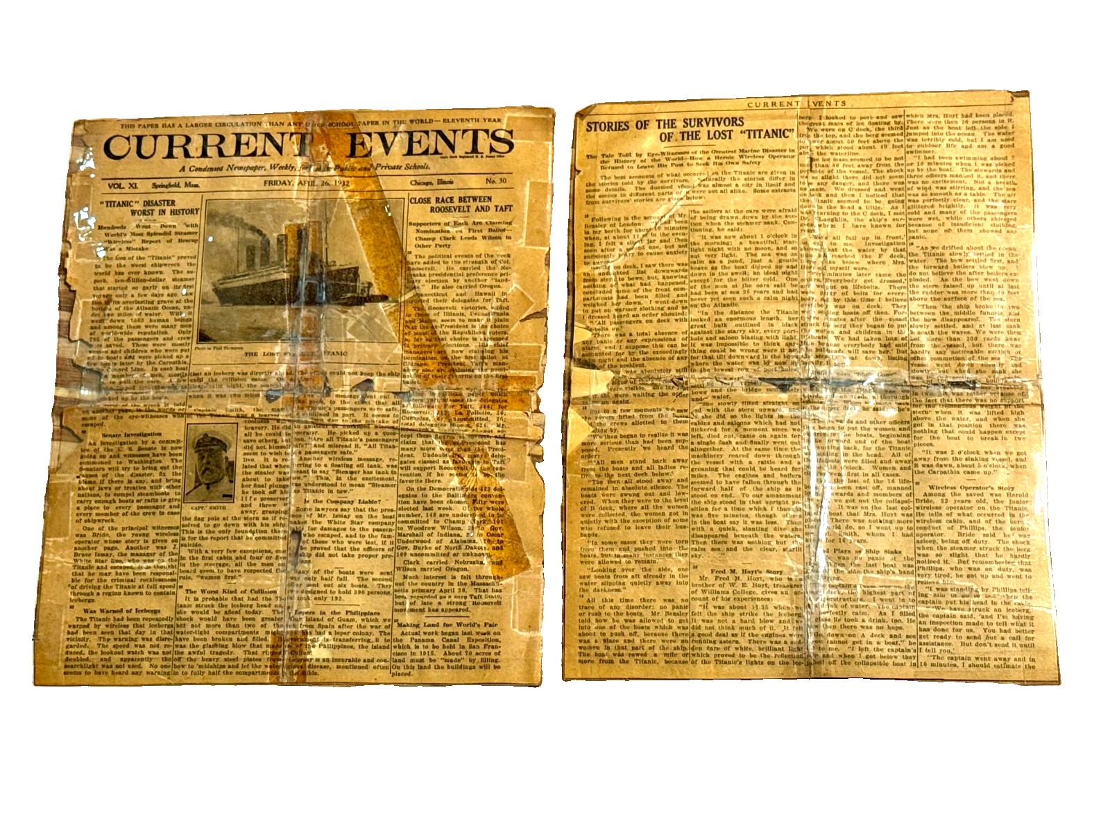 Vintage TITANIC Sinking Newspaper 1912 Current Events Original Vintage TITANIC Sinking Newspaper 1912 Current Events Original