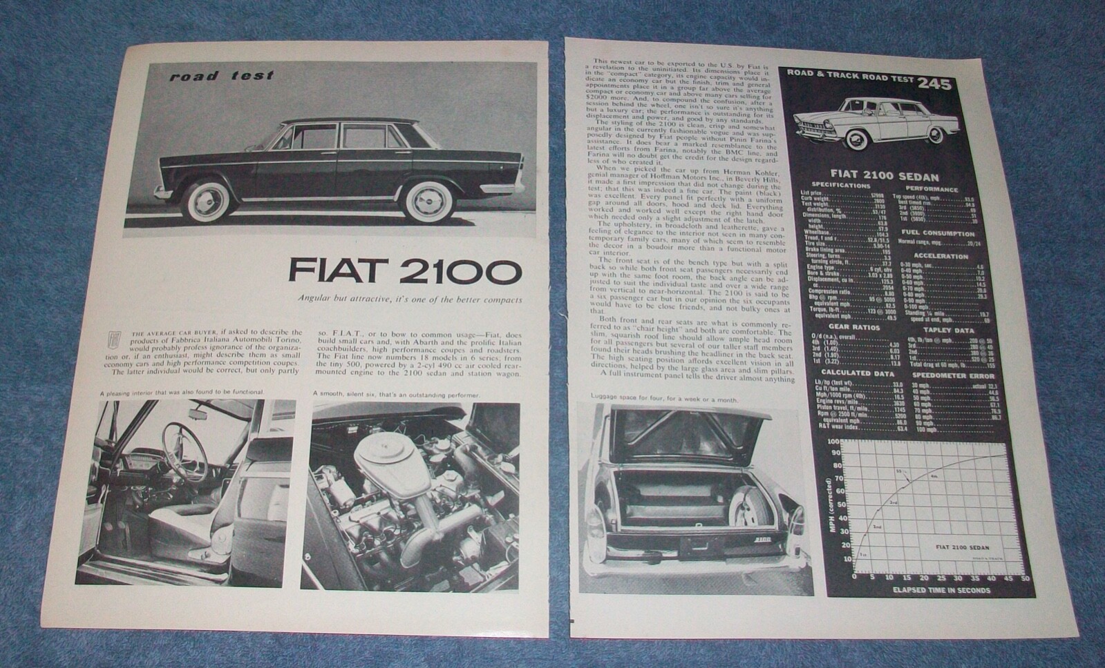 1960 Fiat 2100 Sedan Vintage Road Test Info Article 