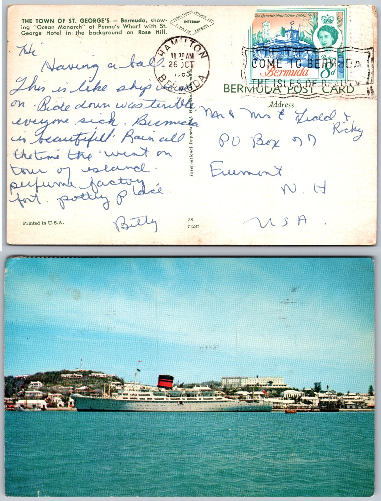 St Georges Bermuda Harbor Waterfront Ships Postcard