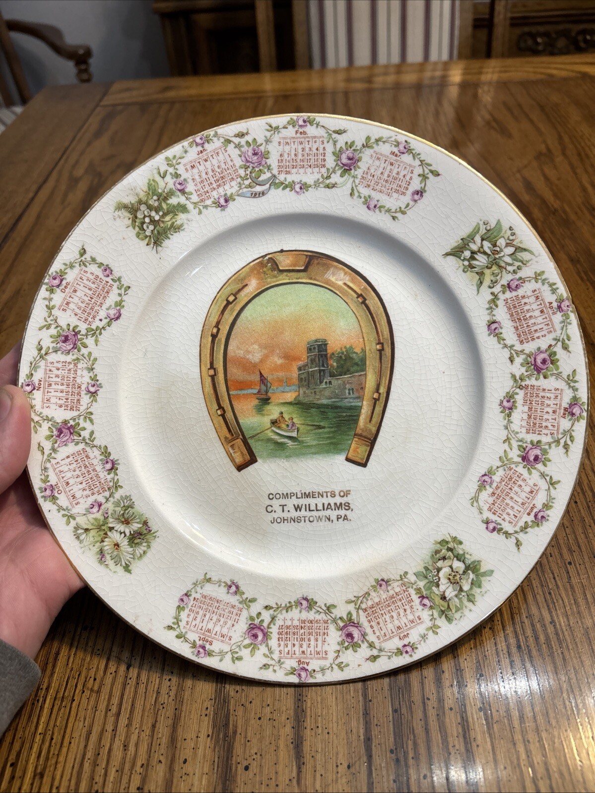 Vtg C.T. Williams Johnstown PA Calendar Collector Plate 1910 Horseshoe Ramona