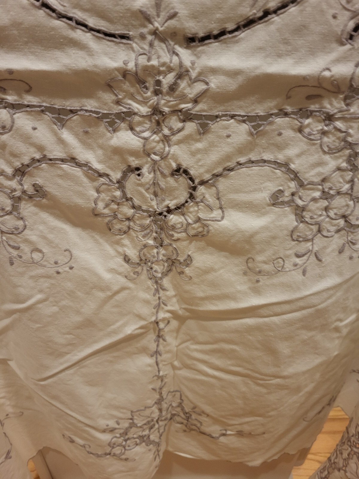 Vtg Madiera Embroidered Cut Work Tablecloth Approx 93\