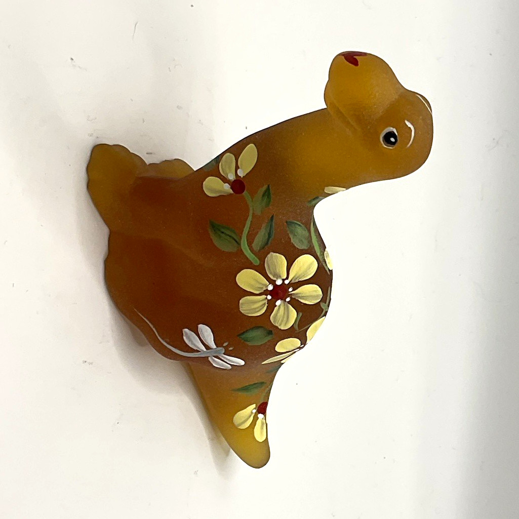 Hand Painted Cork Dinosaur Figurine Floral Signed Melissa Caplinger