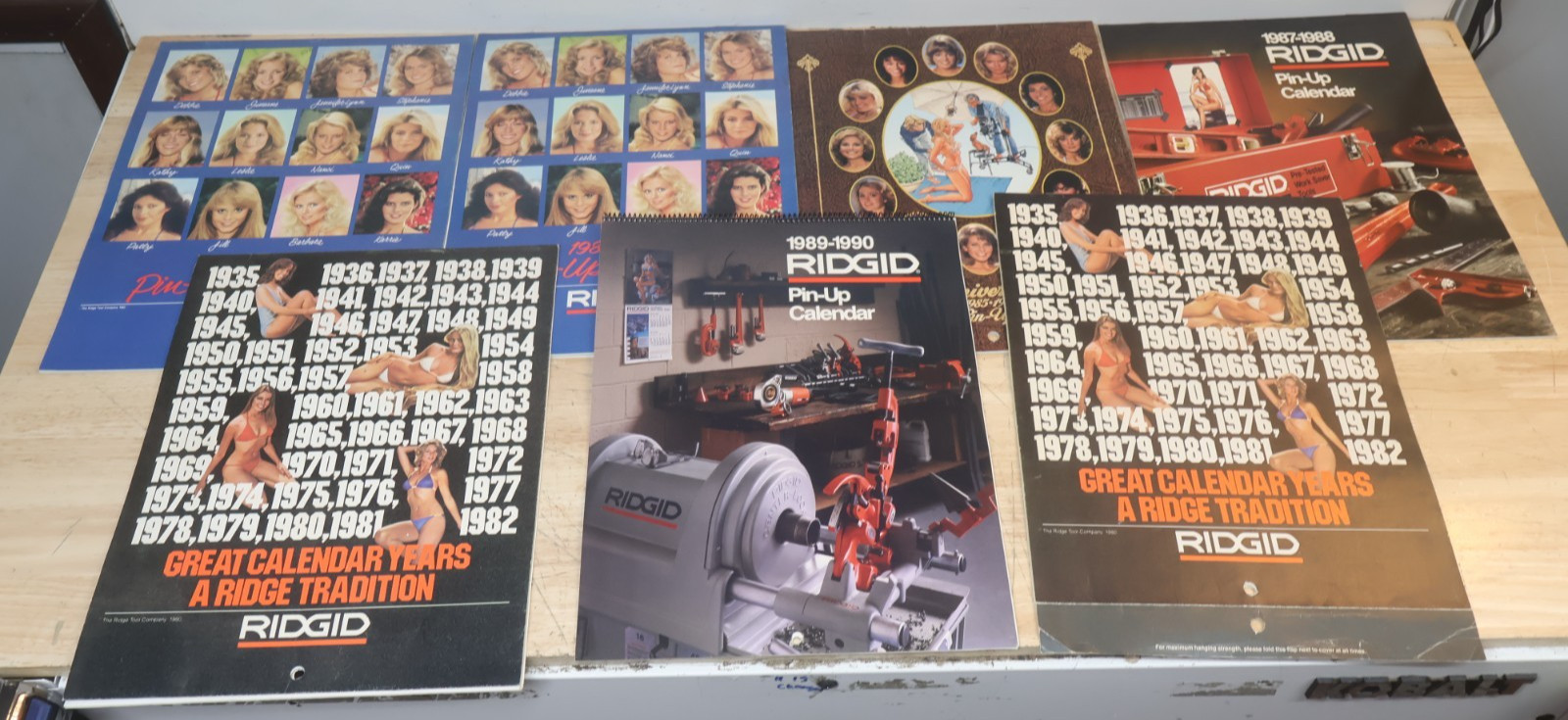 Lot Of 7 Vintage Ridgid Pinup Girl Calendars 1980's 1983 1984 1985 1986 1980 USA