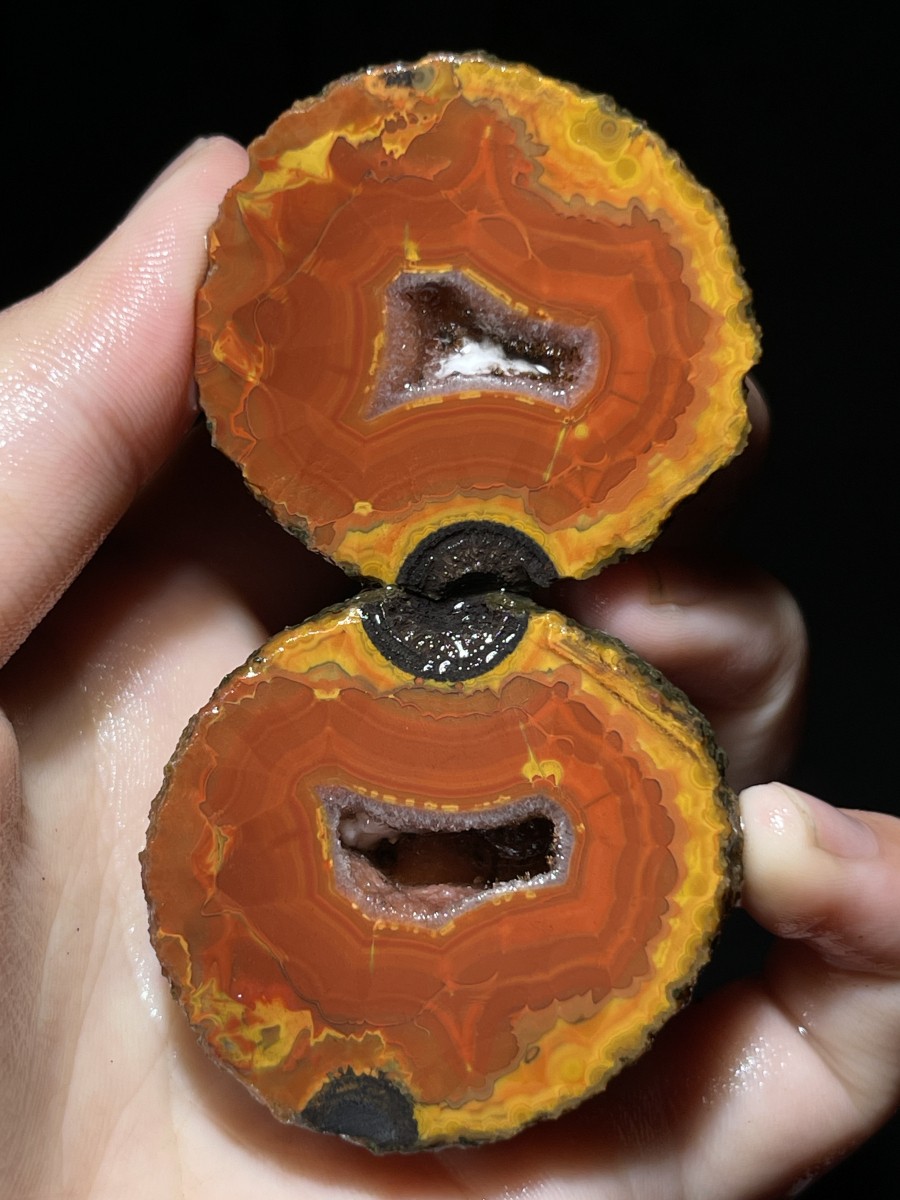 A pair Natural color rough Chinese agate quartz vug Amethyst 90g A15