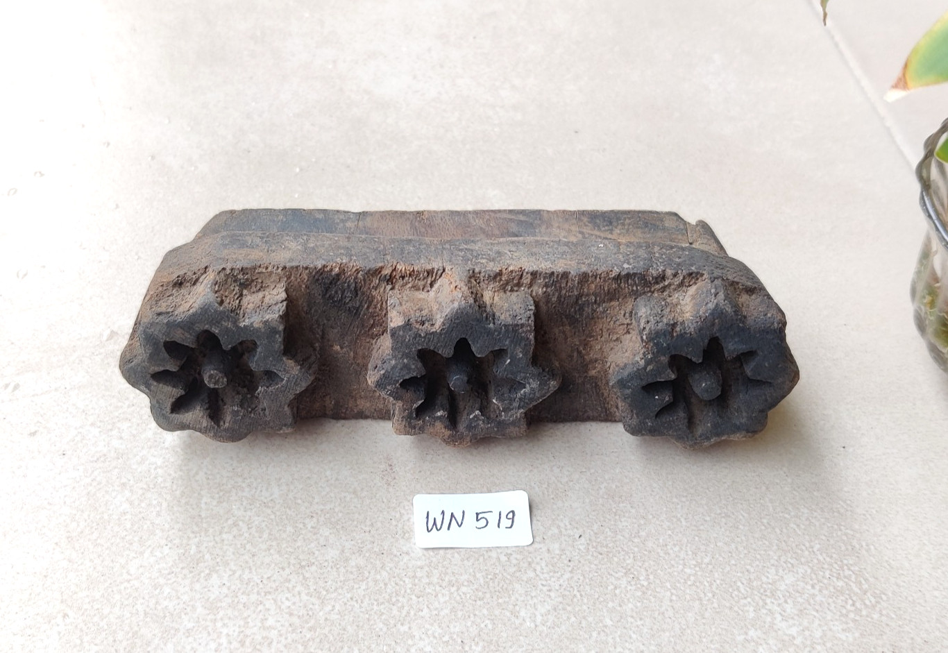 Vintage Wooden Hand Carved Textile Printing Block Unique Decor Craft Tool Retro