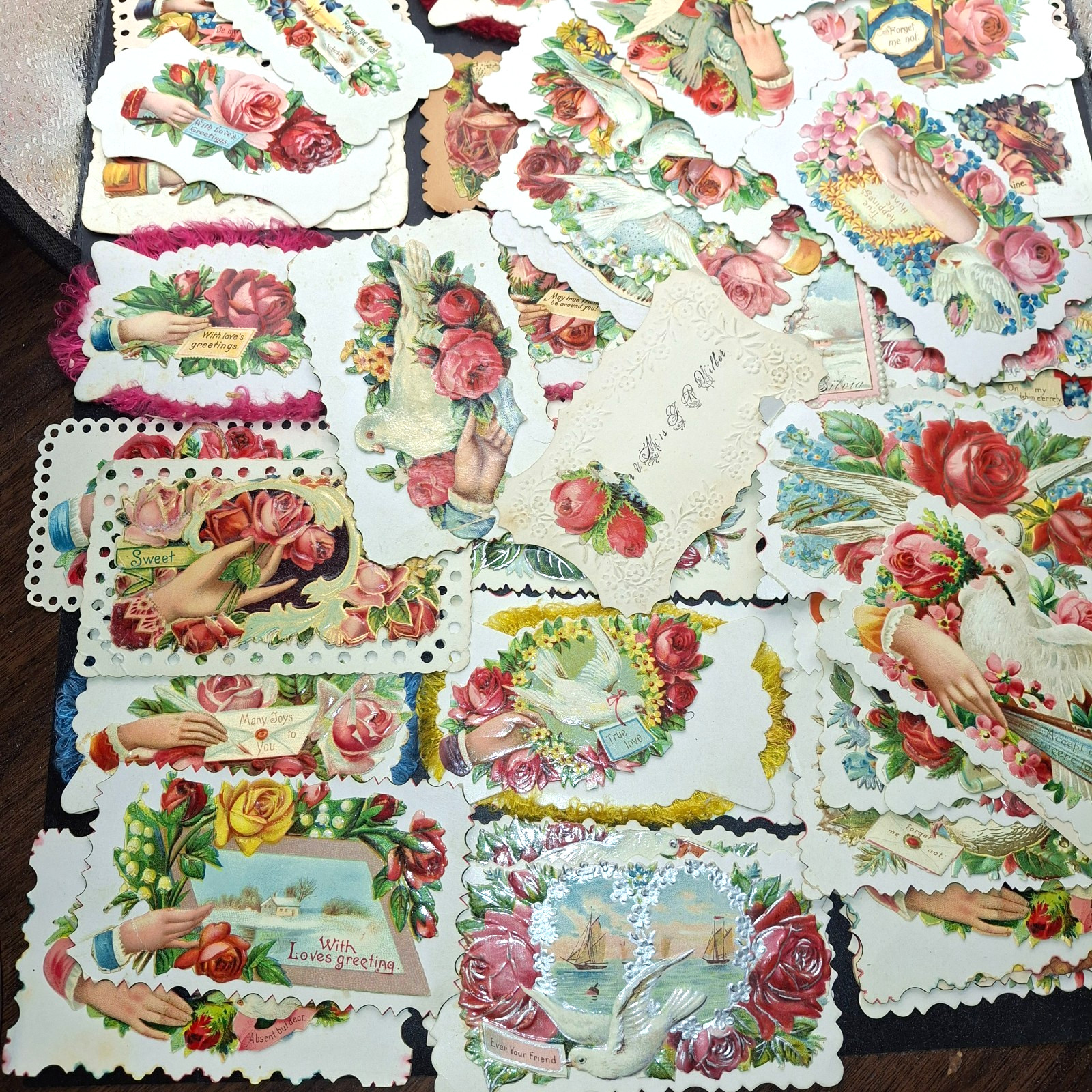73 Antique Victorian Calling Cards Die Cut Scrapbook Ephemera Floral Hands Name