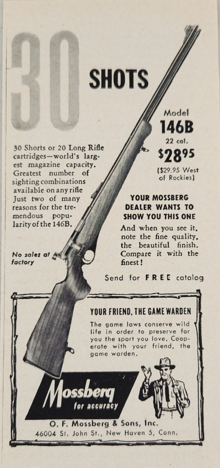 1954 Print Mossberg Model 146B .22 Cal Rifles Made in New Haven,Connecticut