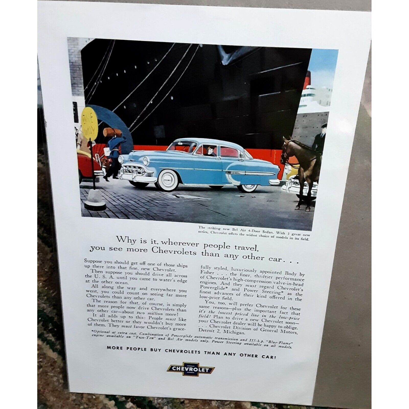 1953 Chevy Bel Air 4 Door Sedan Chevrolet Print Ad vintage 50s